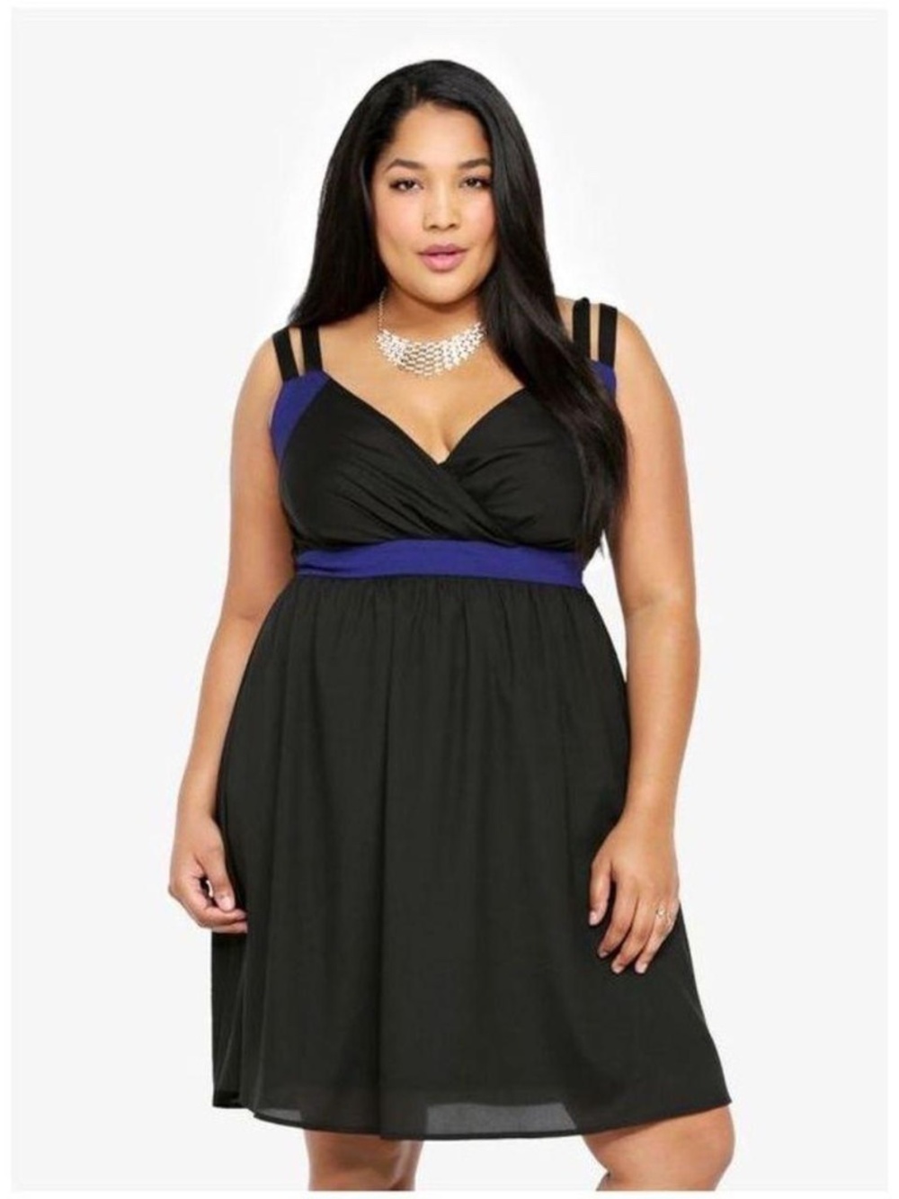 Torrid Black Sapphire Blue Colorblock Fit & Flare Midi Dress - Size 18 - Picture 6 of 8